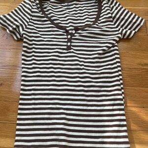 Brown and White Striped T-Shirt